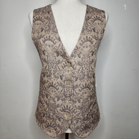 NWT Vintage Deadstock 90's Krizia Gold Brocade Wool Blend Vest Size 10 - Picture 2 of 13